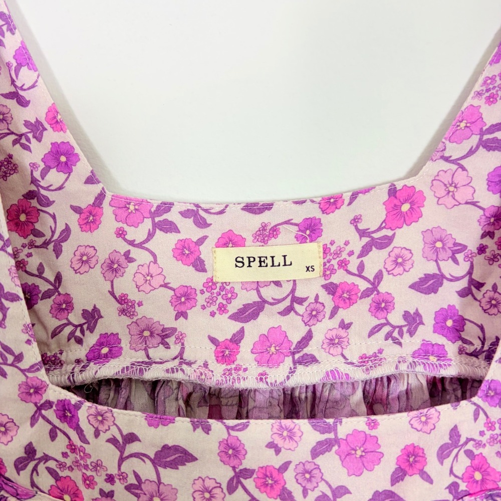 Spell Mossy Short Sleeve Blouse Purple Floral Boho Babydoll Top XS Cottagecore - Picture 4 of 6